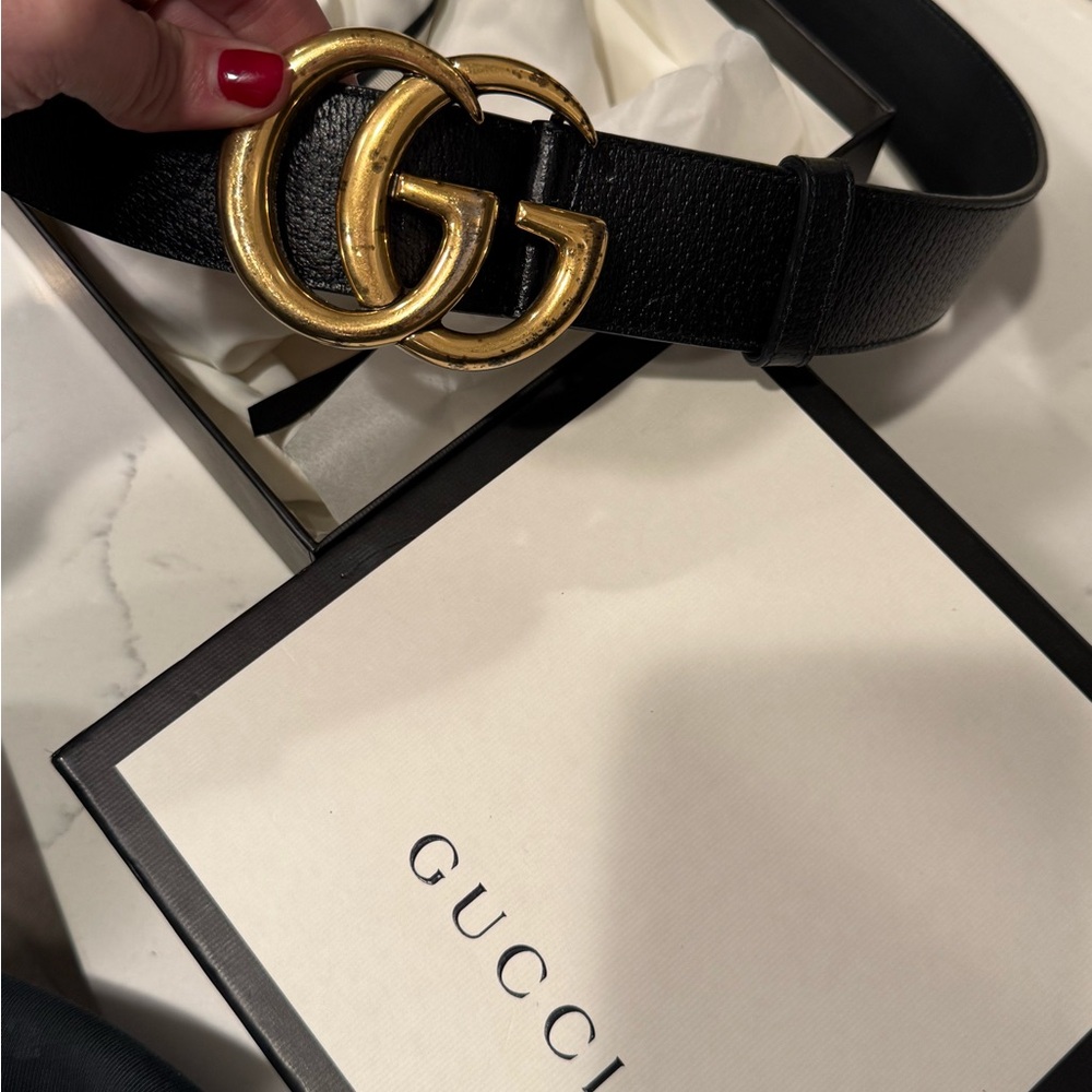 Gucci Black Belt with Gold GG Buckle